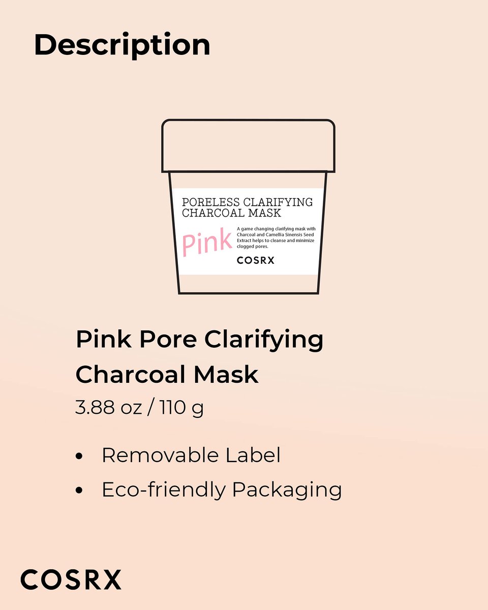 COSRX Pink Pore Clarifying Charcoal Mask - 3.8 fl. oz / 110g - Blackhead & Pore Care, Color Changing Clay Mask for Acne Control, Korean Skincare Avelisse