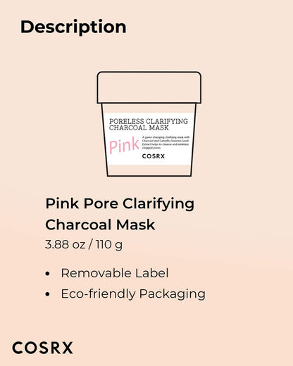COSRX Pink Pore Clarifying Charcoal Mask - 3.8 fl. oz / 110g - Blackhead & Pore Care, Color Changing Clay Mask for Acne Control, Korean Skincare Avelisse