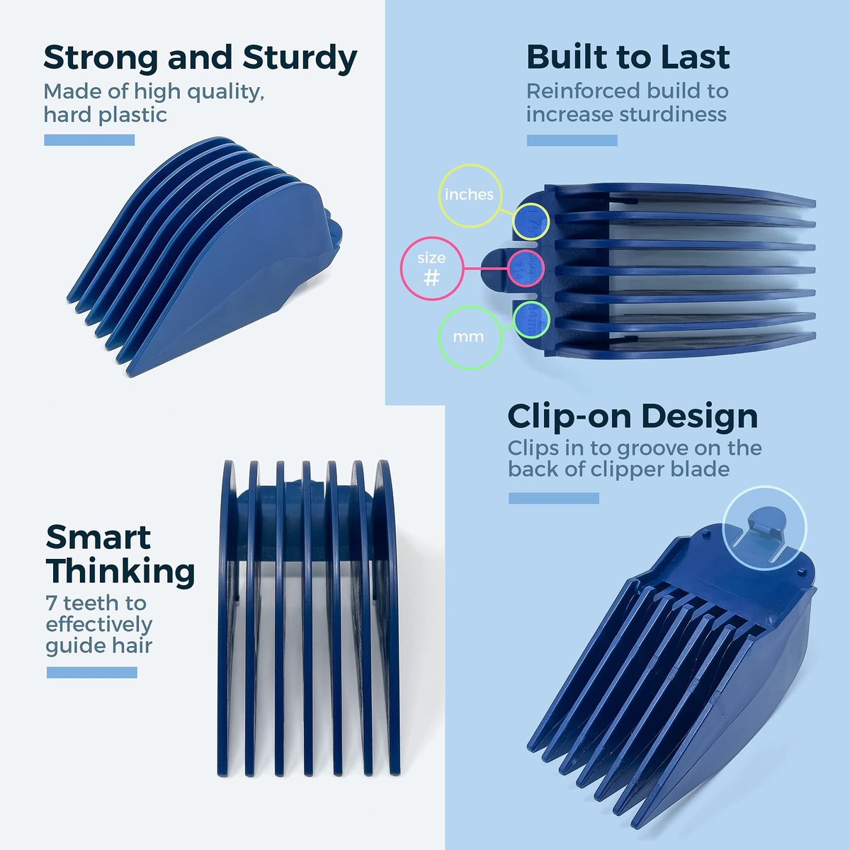 Clipquik Premium XL Clipper Guards – Extra Strong & Sturdy 1.75 Inch (44mm), 1.5 Inch (38mm), 1.25 Inch (32mm) – #14, #12, #10 Extra Long Guide Comb Set for Wahl Full Size Hair Clippers - görsel 5