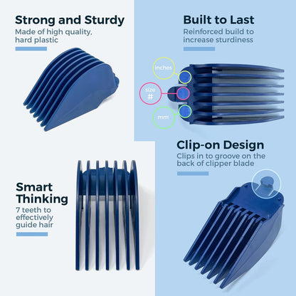 Clipquik Premium XL Clipper Guards – Extra Strong & Sturdy 1.75 Inch (44mm), 1.5 Inch (38mm), 1.25 Inch (32mm) – #14, #12, #10 Extra Long Guide Comb Set for Wahl Full Size Hair Clippers