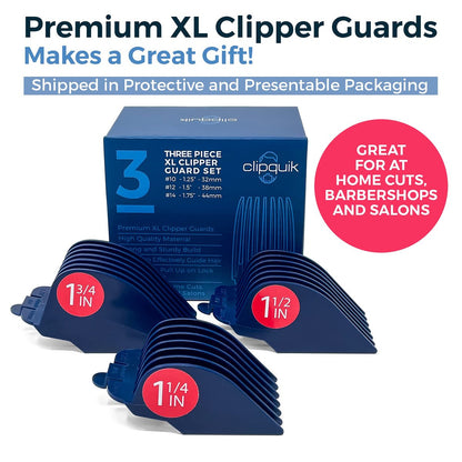 Clipquik Premium XL Clipper Guards – Extra Strong & Sturdy 1.75 Inch (44mm), 1.5 Inch (38mm), 1.25 Inch (32mm) – #14, #12, #10 Extra Long Guide Comb Set for Wahl Full Size Hair Clippers