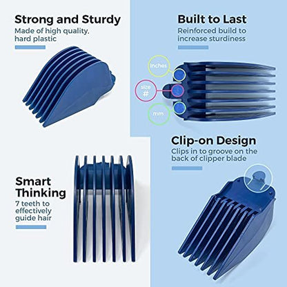 Clipquik Premium XL Clipper Guards – Extra Strong & Sturdy 1.75 Inch (44mm), 1.5 Inch (38mm), 1.25 Inch (32mm) – #14, #12, #10 Extra Long Guide Comb Set for Wahl Full Size Hair Clippers
