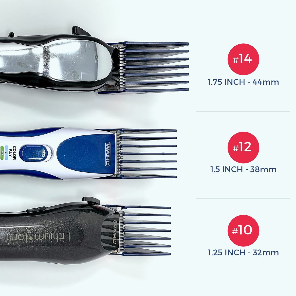 Clipquik Premium XL Clipper Guards – Extra Strong & Sturdy 1.75 Inch (44mm), 1.5 Inch (38mm), 1.25 Inch (32mm) – #14, #12, #10 Extra Long Guide Comb Set for Wahl Full Size Hair Clippers - görsel 13