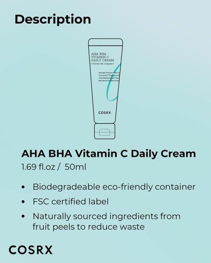 COSRX AHA BHA Vitamin C Daily Cream - Anti-Aging Face Moisturizer 1.69 fl oz (50 ml) Avelisse