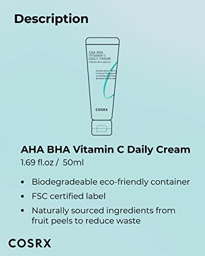 COSRX AHA BHA Vitamin C Daily Cream - Anti-Aging Face Moisturizer 1.69 fl oz (50 ml) Avelisse