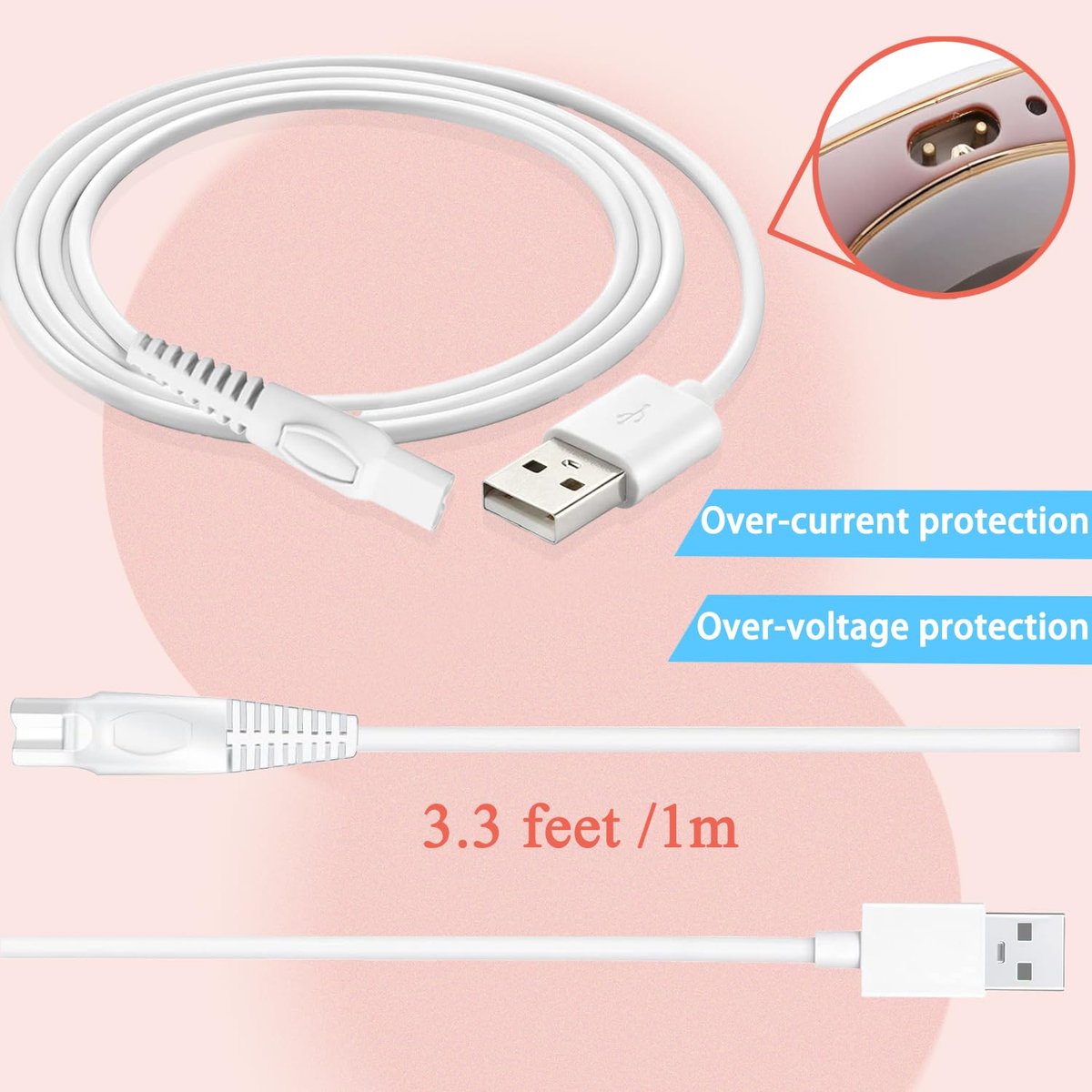 LIANSUM USB Charger Cord for Flawless Legs Shaver - Replacement Power Cable, Compatible with Flawless Legs Hair Remover (White, 1 Pack) - görsel 8