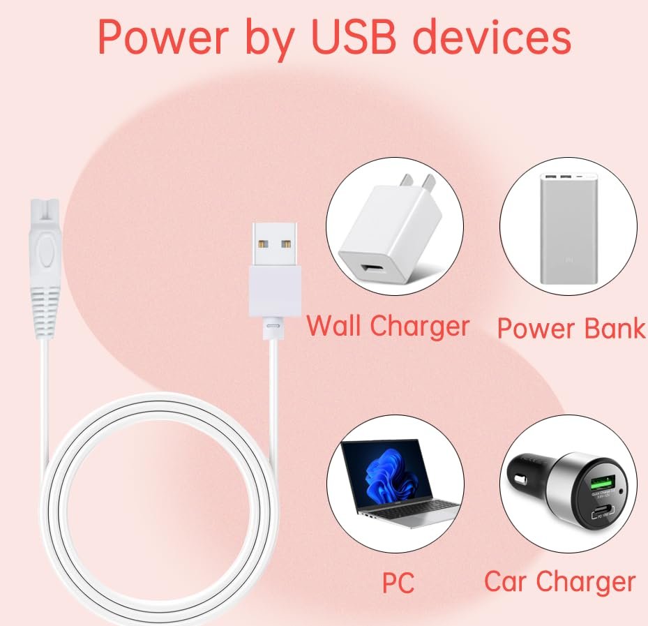 LIANSUM USB Charger Cord for Flawless Legs Shaver - Replacement Power Cable, Compatible with Flawless Legs Hair Remover (White, 1 Pack) - görsel 3