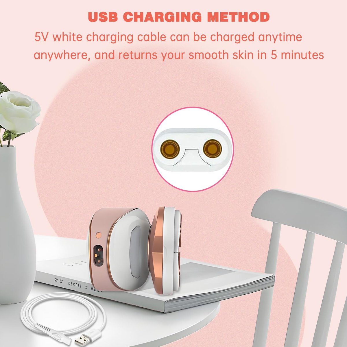 LIANSUM USB Charger Cord for Flawless Legs Shaver - Replacement Power Cable, Compatible with Flawless Legs Hair Remover (White, 1 Pack) - görsel 4