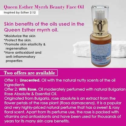 Queen Esther Myrrh Beauty Face Oil - Bulgarian Rose, Argan, Rosehip, Seabuckthorn, Pomegranate Seed - 1 Fl Oz
