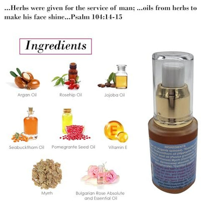 Queen Esther Myrrh Beauty Face Oil - Bulgarian Rose, Argan, Rosehip, Seabuckthorn, Pomegranate Seed - 1 Fl Oz