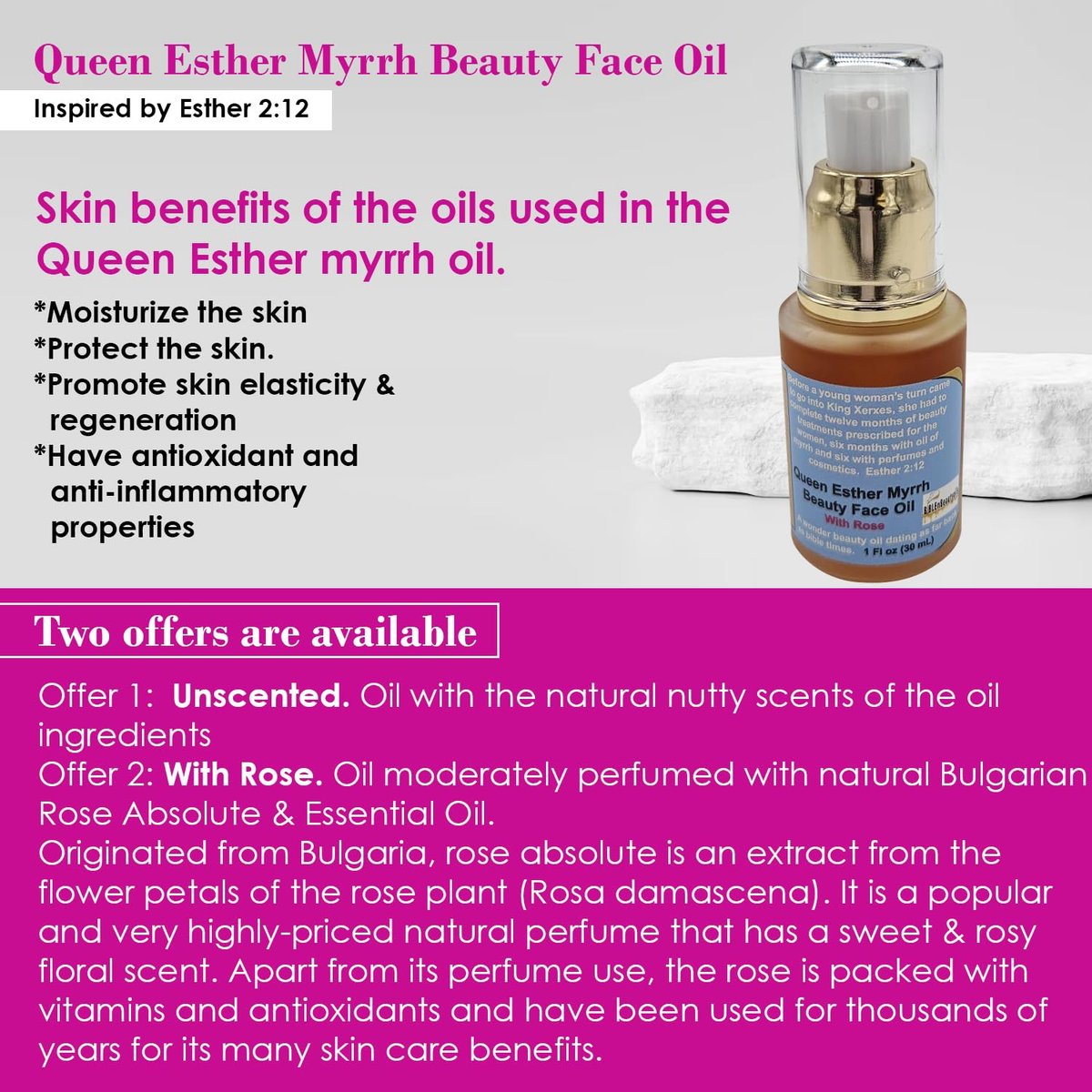 Queen Esther Myrrh Beauty Face Oil - Bulgarian Rose, Argan, Rosehip, Seabuckthorn, Pomegranate Seed - 1 Fl Oz - görsel 9
