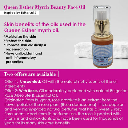 Queen Esther Myrrh Beauty Face Oil - Bulgarian Rose, Argan, Rosehip, Seabuckthorn, Pomegranate Seed - 1 Fl Oz