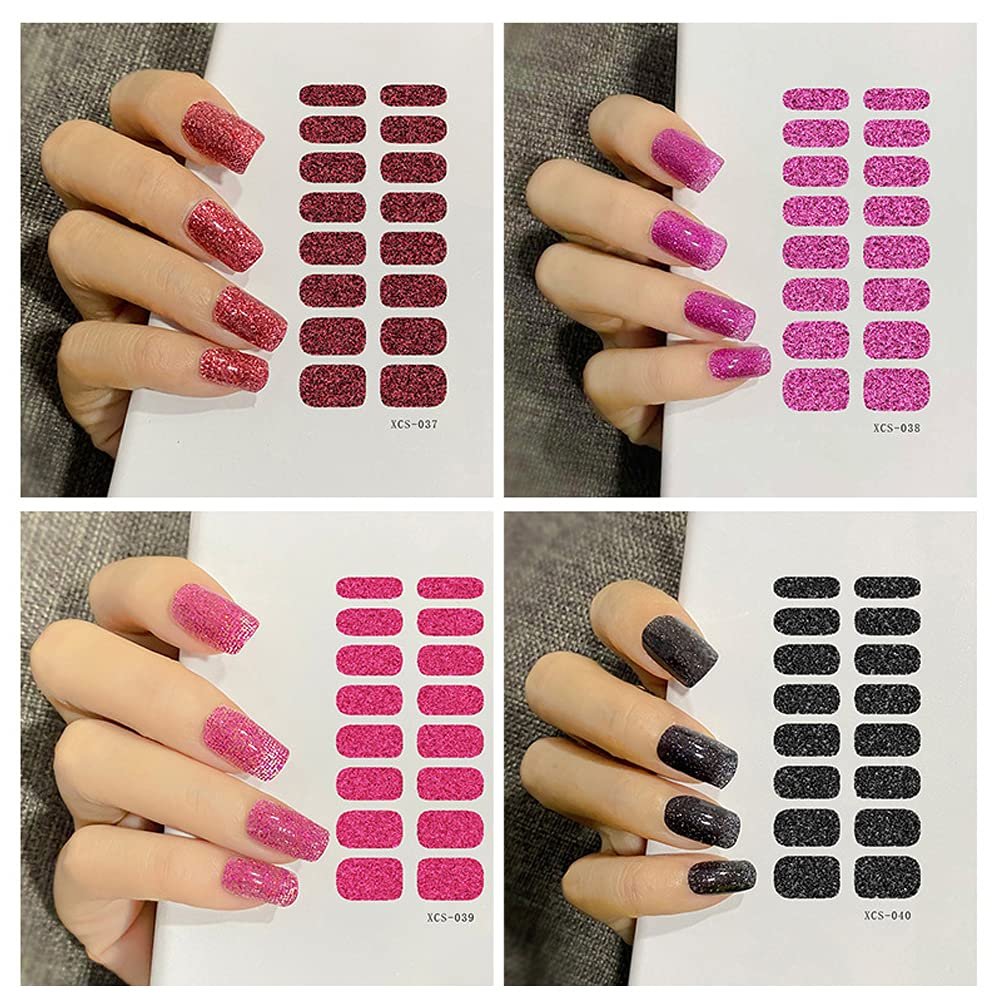 12 Sheets Glitter Nail Wraps - Solid Color Nail Polish Strips, Self-Adhesive Nail Art Stickers for Women & Girls - Shiny Manicure Tips Decor (D21) - görsel 7