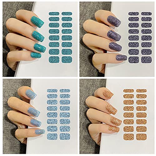 12 Sheets Glitter Nail Wraps - Solid Color Nail Polish Strips, Self-Adhesive Nail Art Stickers for Women & Girls - Shiny Manicure Tips Decor (D21) - görsel 4