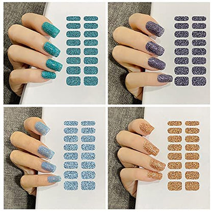 12 Sheets Glitter Nail Wraps - Solid Color Nail Polish Strips, Self-Adhesive Nail Art Stickers for Women & Girls - Shiny Manicure Tips Decor (D21)
