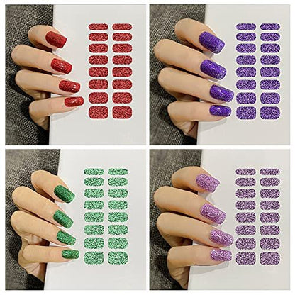 12 Sheets Glitter Nail Wraps - Solid Color Nail Polish Strips, Self-Adhesive Nail Art Stickers for Women & Girls - Shiny Manicure Tips Decor (D21)