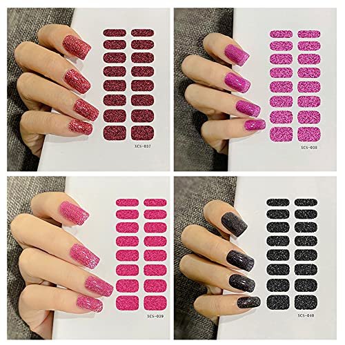 12 Sheets Glitter Nail Wraps - Solid Color Nail Polish Strips, Self-Adhesive Nail Art Stickers for Women & Girls - Shiny Manicure Tips Decor (D21) - görsel 8