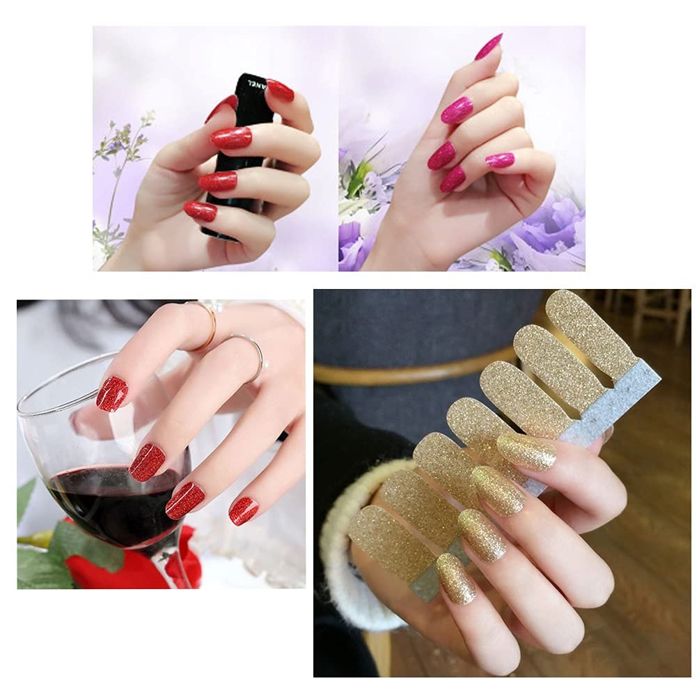 12 Sheets Glitter Nail Wraps - Solid Color Nail Polish Strips, Self-Adhesive Nail Art Stickers for Women & Girls - Shiny Manicure Tips Decor (D21) - görsel 9