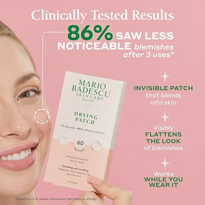 Mario Badescu Drying Patch Blemish Covering - Invisible Spot Treatment with Vitamin C, Vegan & Cruelty Free, Strong Hold (60 Patches, 12mm), Clear Avelisse