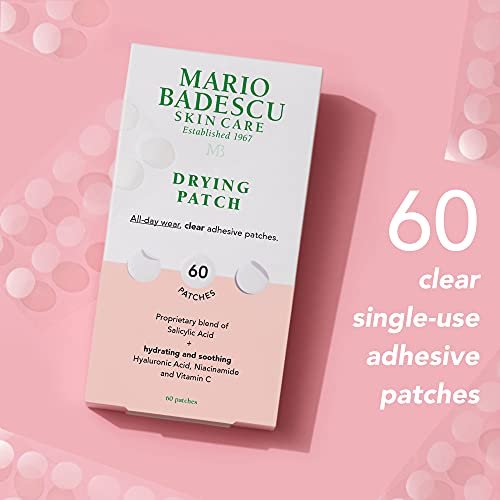 Mario Badescu Drying Patch Blemish Covering - Invisible Spot Treatment with Vitamin C, Vegan & Cruelty Free, Strong Hold (60 Patches, 12mm), Clear Avelisse