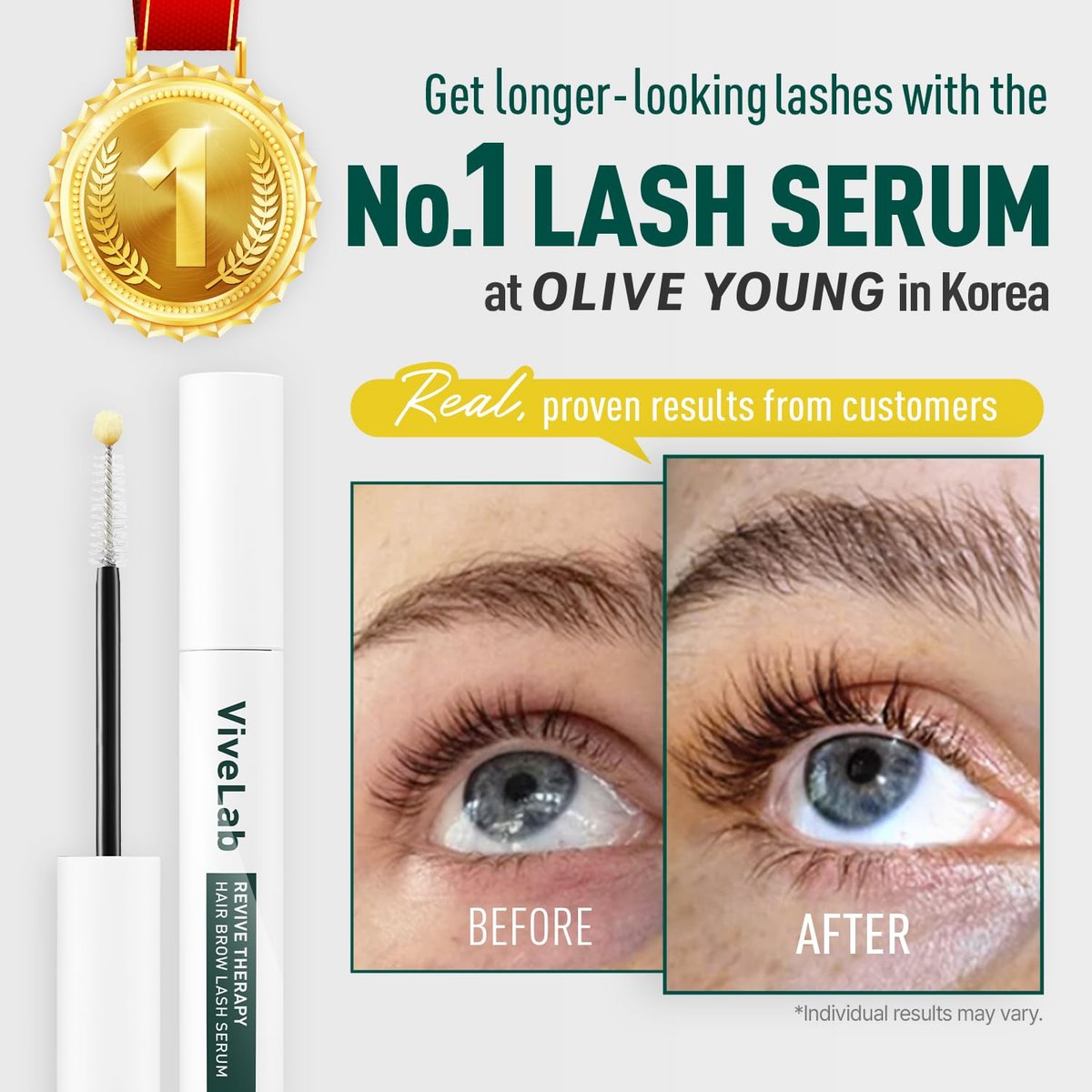 ViveLab Revive Therapy Serum – Natural Eyelash & Eyebrow Enhancer for Thicker Lashes and Brows – Korean Dermatologist-Conceived Hypoallergenic Growth Kit Avelisse