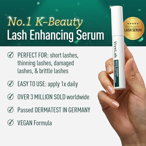 ViveLab Revive Therapy Serum – Natural Eyelash & Eyebrow Enhancer for Thicker Lashes and Brows – Korean Dermatologist-Conceived Hypoallergenic Growth Kit Avelisse