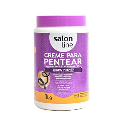 SalonLine Intensive Shine + Frizz Reduction Combing Cream 1kg (35.2oz) – Define All Curls & Hair Textures with Coconut Oil, Mango Oil & Collagen