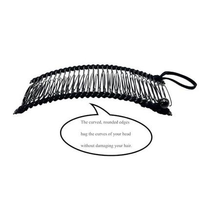 MYEAST Stretchy Banana Clip for Hair - Medium 30-Teeth Vintage Hair Claw for Thick & Curly Hair, Lightweight No-Crease Hair Clincher (Black)
