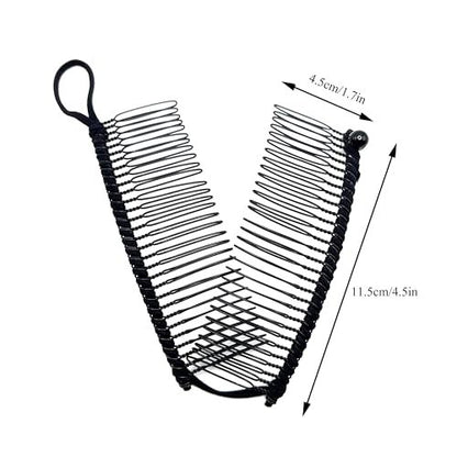 MYEAST Stretchy Banana Clip for Hair - Medium 30-Teeth Vintage Hair Claw for Thick & Curly Hair, Lightweight No-Crease Hair Clincher (Black)