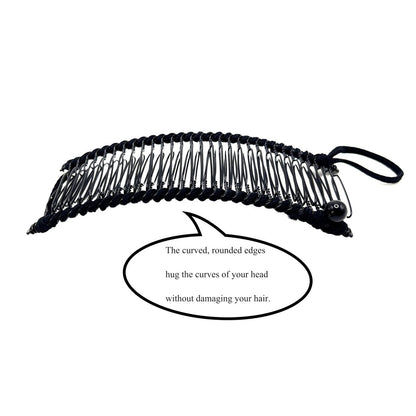 MYEAST Stretchy Banana Clip for Hair - Medium 30-Teeth Vintage Hair Claw for Thick & Curly Hair, Lightweight No-Crease Hair Clincher (Black)