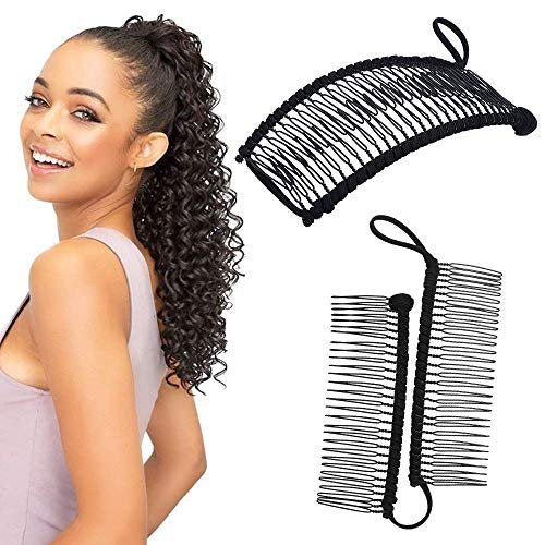MYEAST Stretchy Banana Clip for Hair - Medium 30-Teeth Vintage Hair Claw for Thick & Curly Hair, Lightweight No-Crease Hair Clincher (Black) - görsel 2
