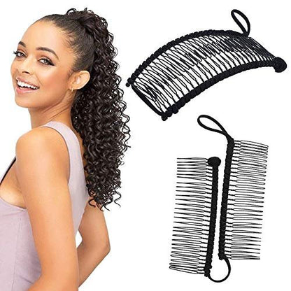 MYEAST Stretchy Banana Clip for Hair - Medium 30-Teeth Vintage Hair Claw for Thick & Curly Hair, Lightweight No-Crease Hair Clincher (Black)