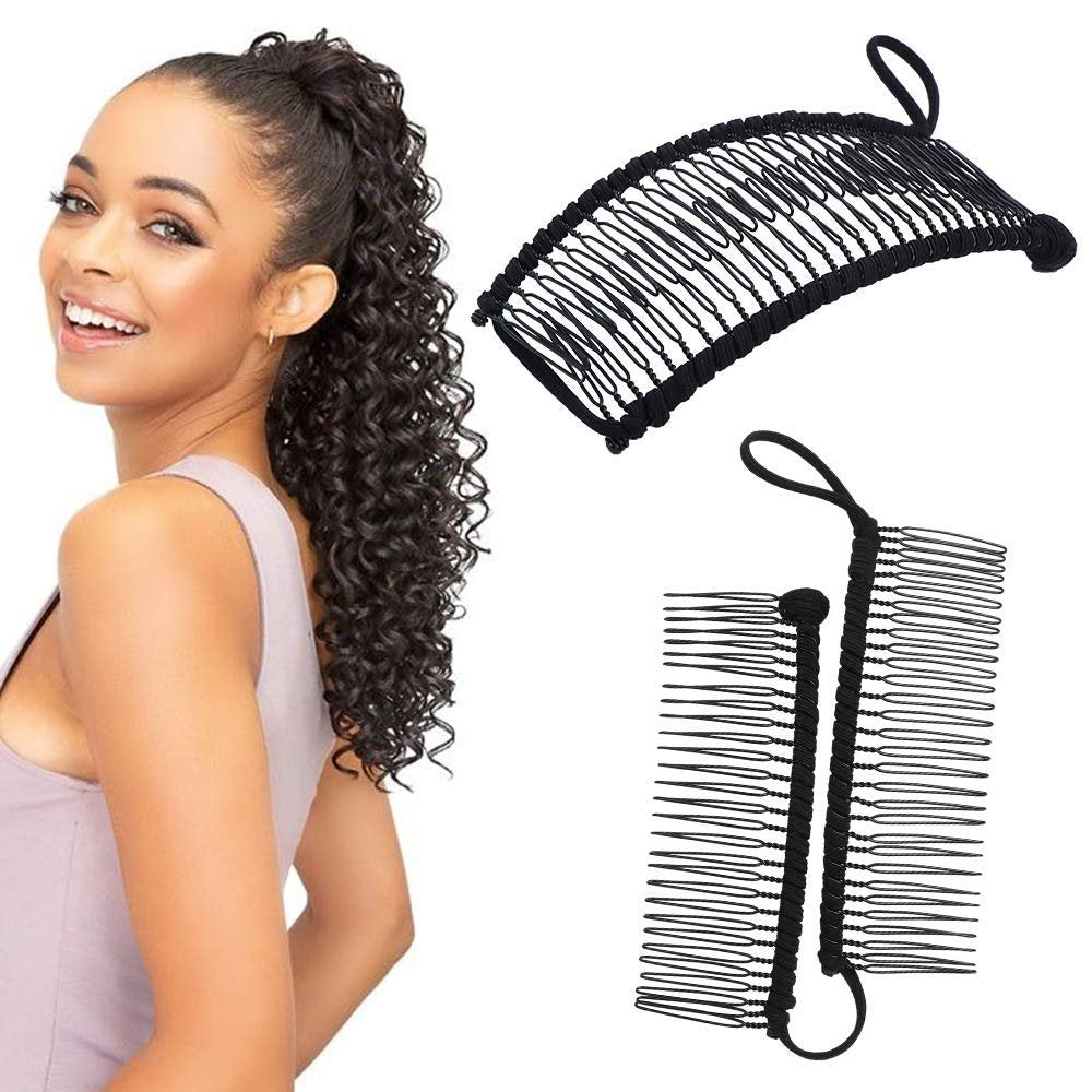 MYEAST Stretchy Banana Clip for Hair - Medium 30-Teeth Vintage Hair Claw for Thick & Curly Hair, Lightweight No-Crease Hair Clincher (Black) - görsel 1
