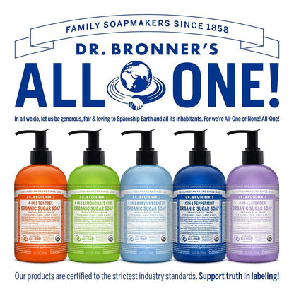 Dr. Bronner's Organic Sugar Soap Variety Pack - 12 oz, 4 Count: Lavender, Peppermint, Tea Tree, & Lemongrass - 4-in-1 Use for Hands, Body, Face & Hair Avelisse