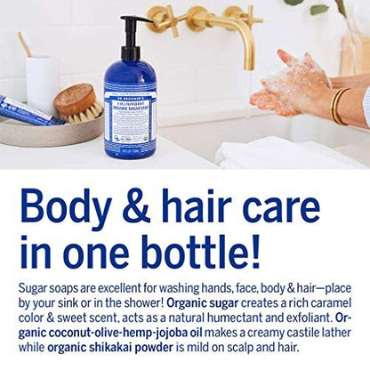 Dr. Bronner's Organic Sugar Soap Variety Pack - 12 oz, 4 Count: Lavender, Peppermint, Tea Tree, & Lemongrass - 4-in-1 Use for Hands, Body, Face & Hair Avelisse
