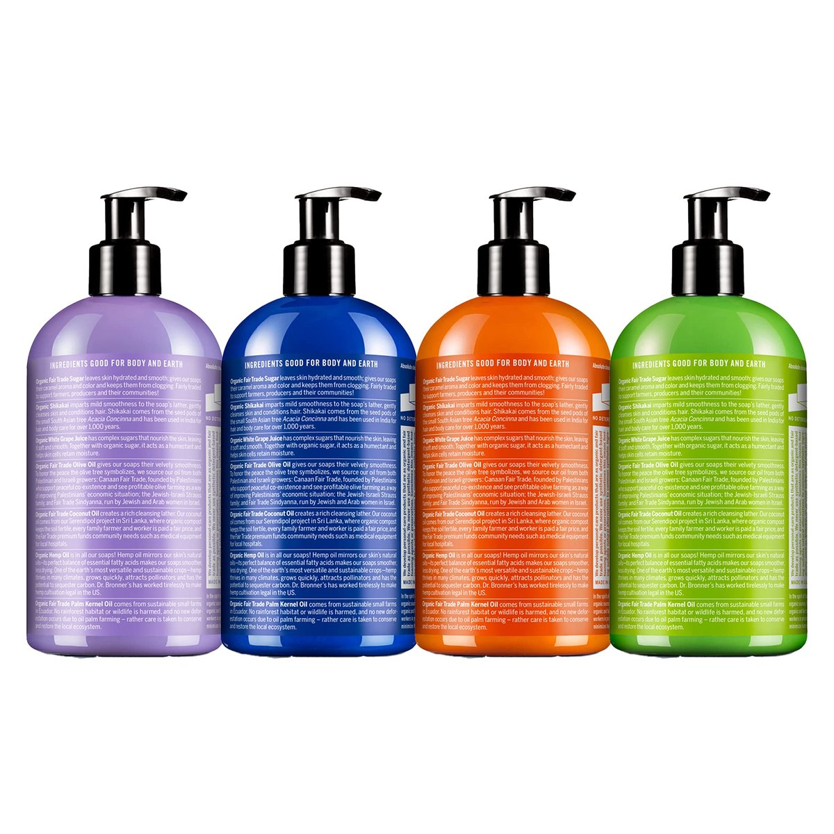 Dr. Bronner's Organic Sugar Soap Variety Pack - 12 oz, 4 Count: Lavender, Peppermint, Tea Tree, & Lemongrass - 4-in-1 Use for Hands, Body, Face & Hair Avelisse