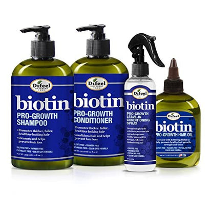 Difeel Biotin Regimen for Hair Growth - 4-Step Shampoo, Condition and Treatment System (4-PC SET) Avelisse