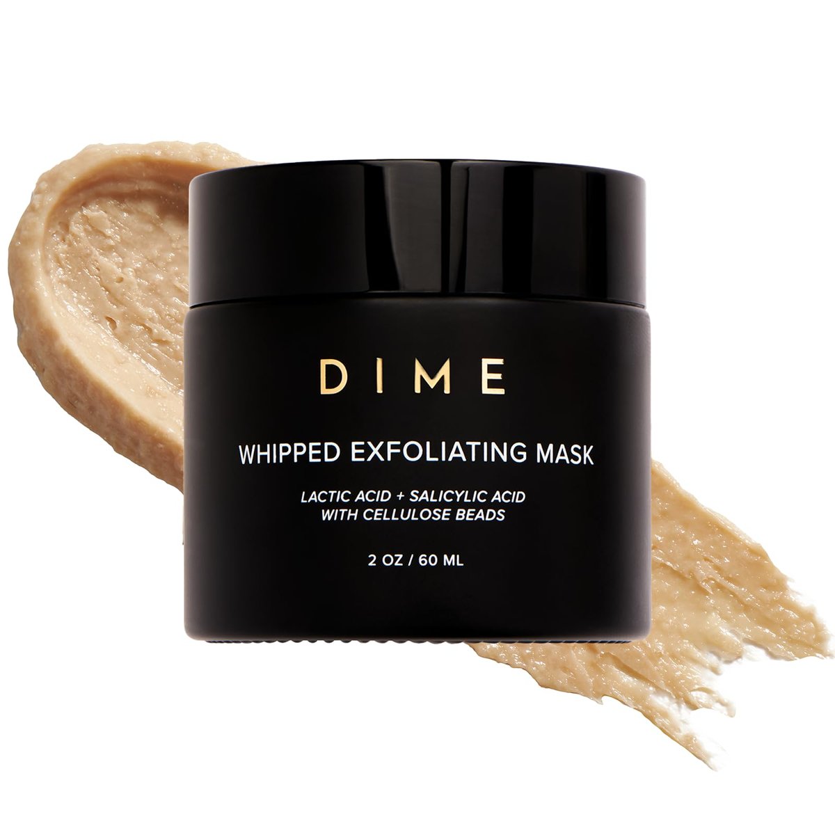 DIME Whipped Exfoliating Face Mask - Gentle Salicylic Acid & Lactic Acid Scrub with Cellulose Beads, Pore Cleansing & Smoothing Facial Exfoliator, 2 oz Avelisse