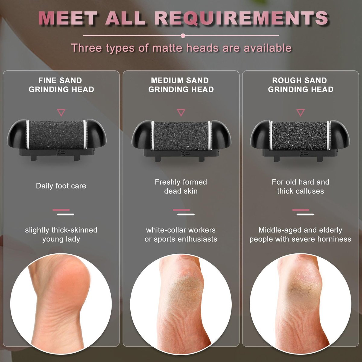 Electric Foot Callus Remover with 3 Roller Heads, 2 Speeds, Rechargeable - Professional Pedicure Kit for Dead, Hard, Cracked, Dry Skin - OTAZWA - görsel 7
