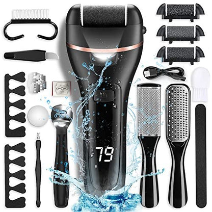 Electric Foot Callus Remover with 3 Roller Heads, 2 Speeds, Rechargeable - Professional Pedicure Kit for Dead, Hard, Cracked, Dry Skin - OTAZWA