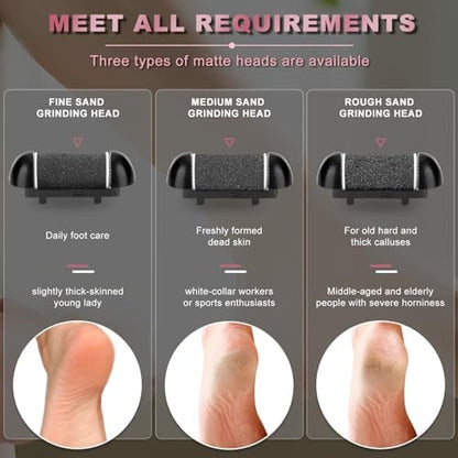 Electric Foot Callus Remover with 3 Roller Heads, 2 Speeds, Rechargeable - Professional Pedicure Kit for Dead, Hard, Cracked, Dry Skin - OTAZWA