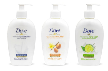 Dove Nourishing Hand Wash Variety 3-Pack (250ml Each) – Deeply Nourishing, Shea Butter & Warm Vanilla, Cucumber & Green Tea Avelisse