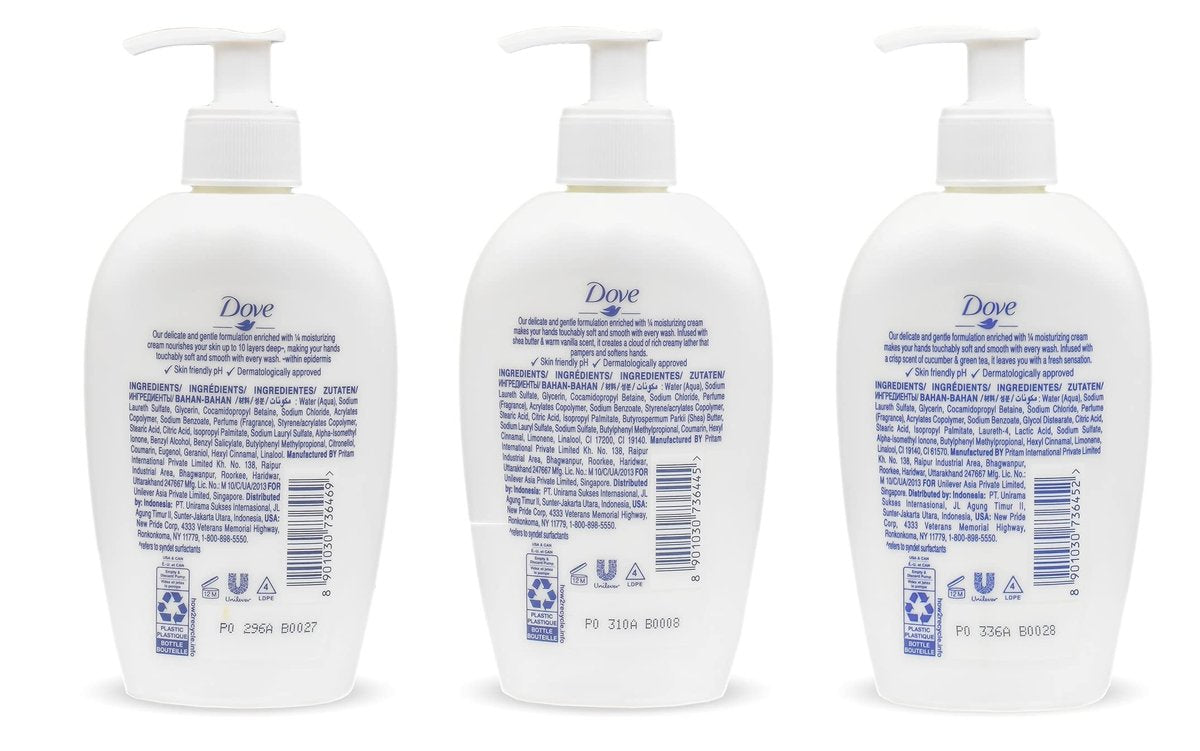 Dove Nourishing Hand Wash Variety 3-Pack (250ml Each) – Deeply Nourishing, Shea Butter & Warm Vanilla, Cucumber & Green Tea Avelisse