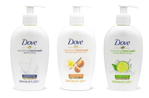 Dove Nourishing Hand Wash Variety 3-Pack (250ml Each) – Deeply Nourishing, Shea Butter & Warm Vanilla, Cucumber & Green Tea Avelisse