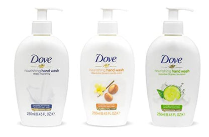 Dove Nourishing Hand Wash Variety 3-Pack (250ml Each) – Deeply Nourishing, Shea Butter & Warm Vanilla, Cucumber & Green Tea Avelisse