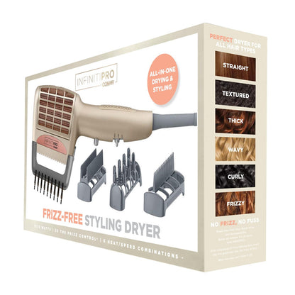 INFINITIPRO BY CONAIR 4-in-1 Frizz Free Styling Hair Dryer, 1875W with 4 Attachments, Champagne/Rose Gold, 5 Piece Set Avelisse