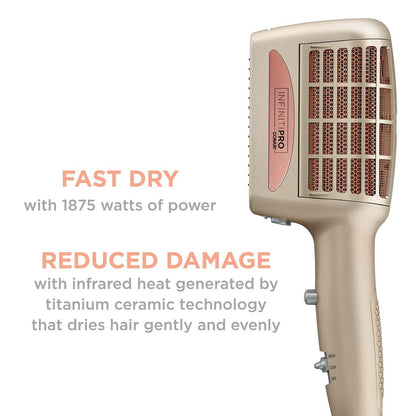 INFINITIPRO BY CONAIR 4-in-1 Frizz Free Styling Hair Dryer, 1875W with 4 Attachments, Champagne/Rose Gold, 5 Piece Set Avelisse