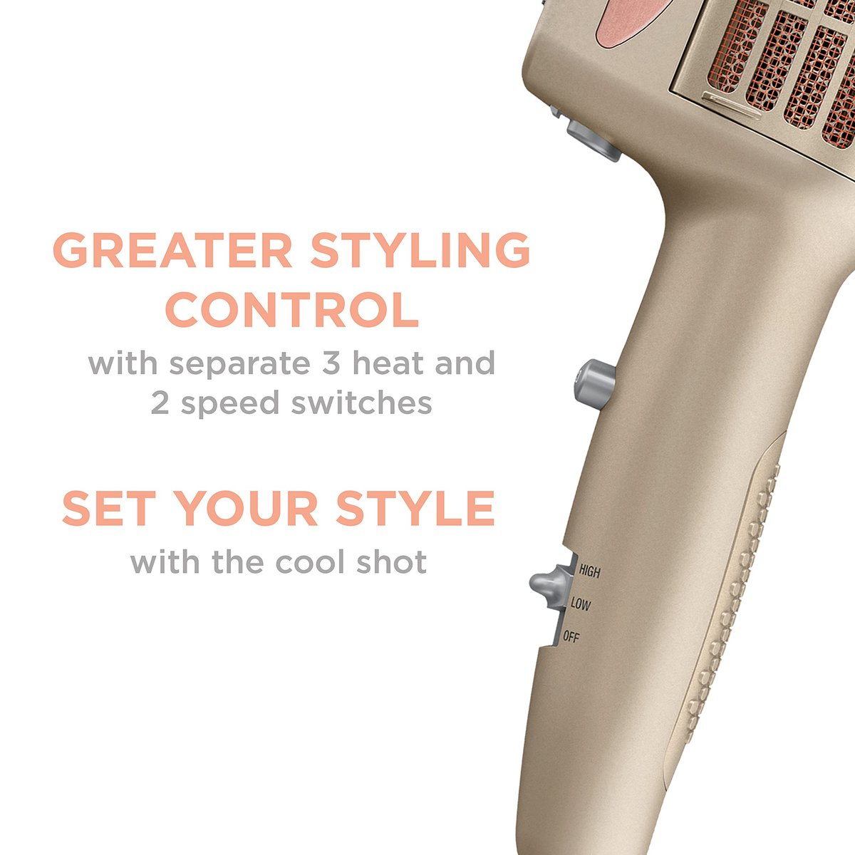 INFINITIPRO BY CONAIR 4-in-1 Frizz Free Styling Hair Dryer, 1875W with 4 Attachments, Champagne/Rose Gold, 5 Piece Set Avelisse