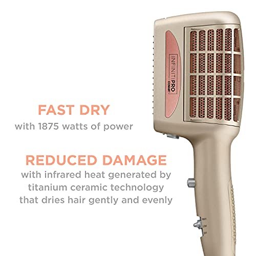INFINITIPRO BY CONAIR 4-in-1 Frizz Free Styling Hair Dryer, 1875W with 4 Attachments, Champagne/Rose Gold, 5 Piece Set Avelisse