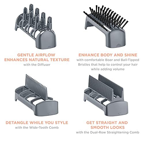 INFINITIPRO BY CONAIR 4-in-1 Frizz Free Styling Hair Dryer, 1875W with 4 Attachments, Champagne/Rose Gold, 5 Piece Set Avelisse